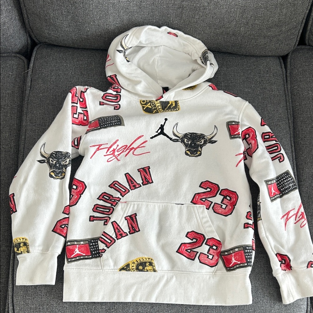 Jordan White Hoodie with Red and Black Graphics small 8-10